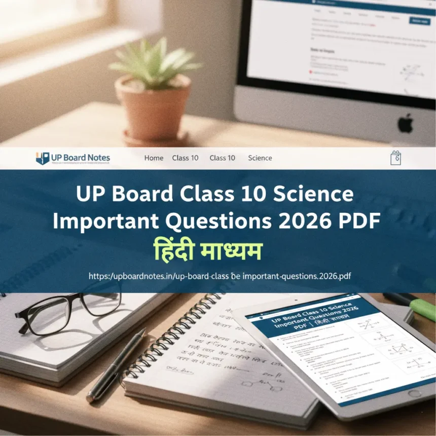 UP Board Class 10 Science Important Questions 2026 PDF | हिंदी माध्यम